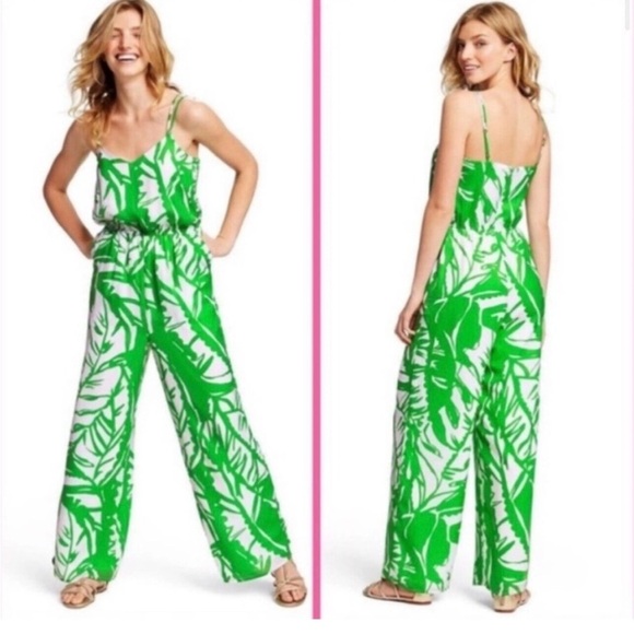 LILLY PULITZER for‎ TARGET Green and white tropical print jumpsuit size S. - Picture 1 of 13